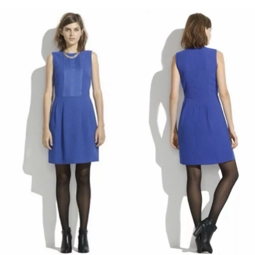 Madewell Sz 4 Royal Blue Pleat Front Career Dress Sleeveless w/Pockets
